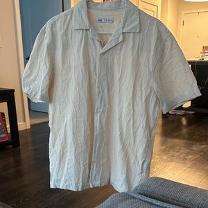 Zara Men's Textured Cream Button Down Shirt